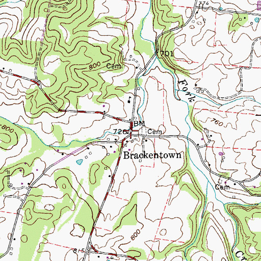 Topographic Map of Brackentown, TN