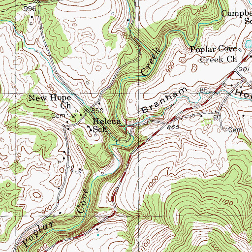 Topographic Map of Branham Hollow, TN