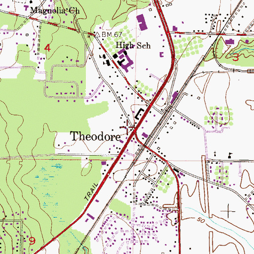Topographic Map of Theodore, AL