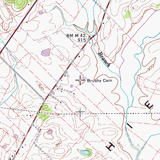 Topographic Map of Brushy Cemetery, TN