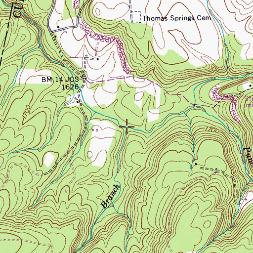 Topographic Map of Bryant Mill Branch, TN
