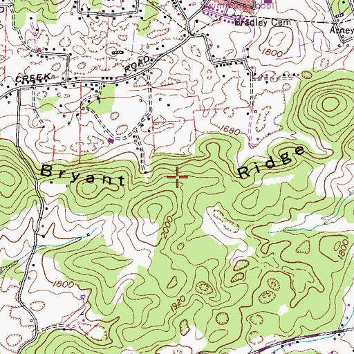 Topographic Map of Bryant Ridge, TN