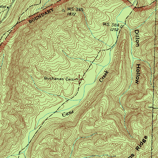Topographic Map of Buchanan Family Cemetery, TN