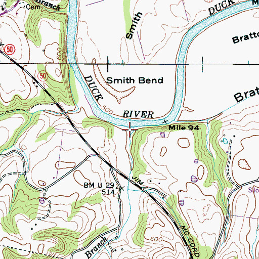 Topographic Map of Buck Branch, TN