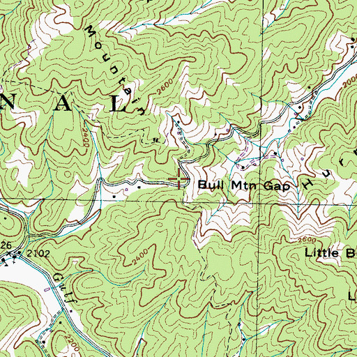 Topographic Map of Bull Mountain Gap, TN