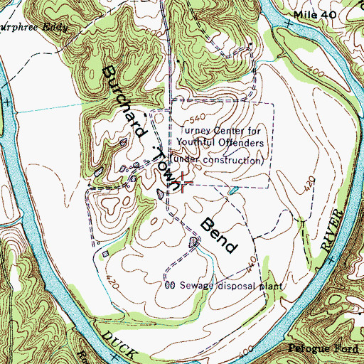 Topographic Map of Burchard Town Bend, TN