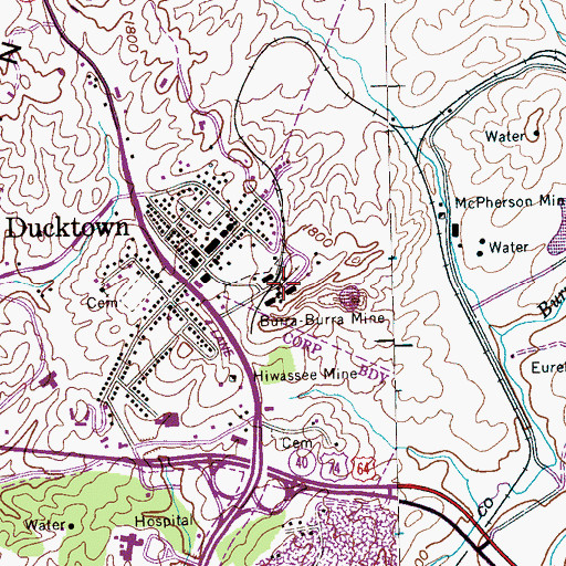 Topographic Map of Burra-Burra Mine, TN