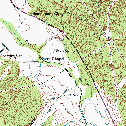 Topographic Map of Byers Chapel, TN