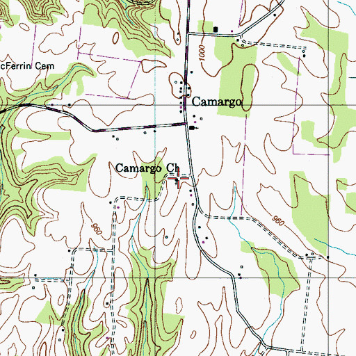 Topographic Map of Camargo Church, TN