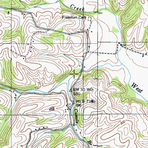 Topographic Map of Camels Branch, TN