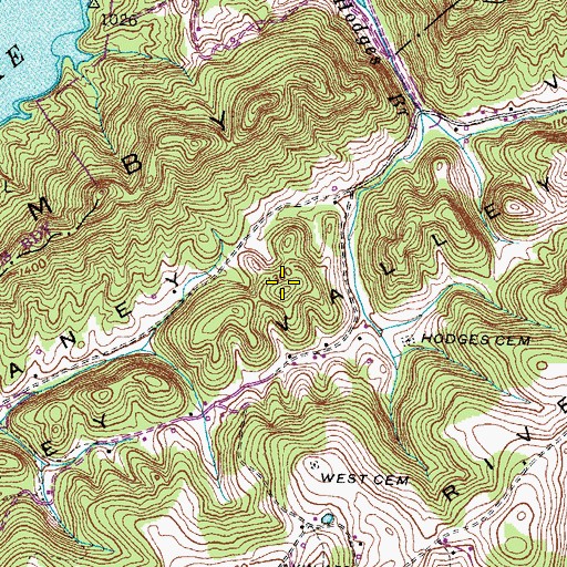 Topographic Map of Caney Valley Knobs, TN