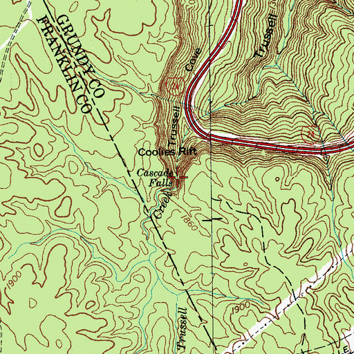 Topographic Map of Cascade Falls, TN