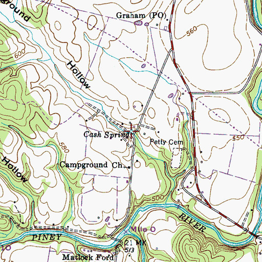 Topographic Map of Cash Spring, TN