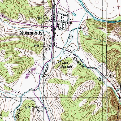 Topographic Map of Cave Spring, TN