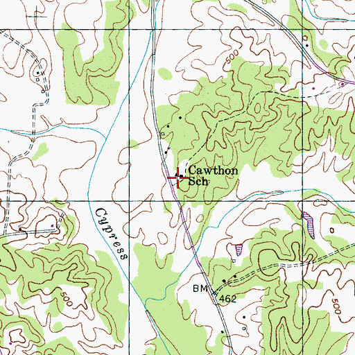 Topographic Map of Cawthon School, TN