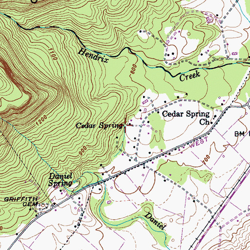 Topographic Map of Cedar Spring, TN