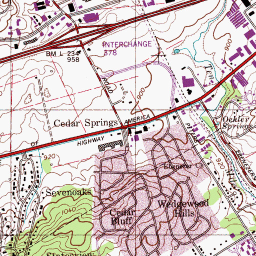 Topographic Map of Cedar Springs, TN