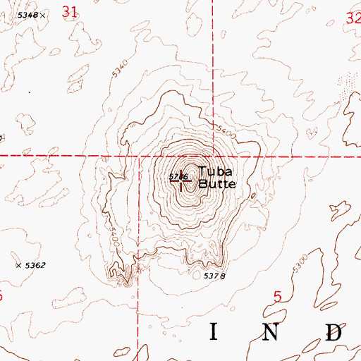Topographic Map of Tuba Butte, AZ