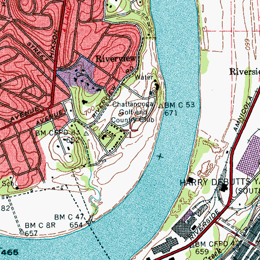 Topographic Map of Chattanooga Golf and Country Club, TN