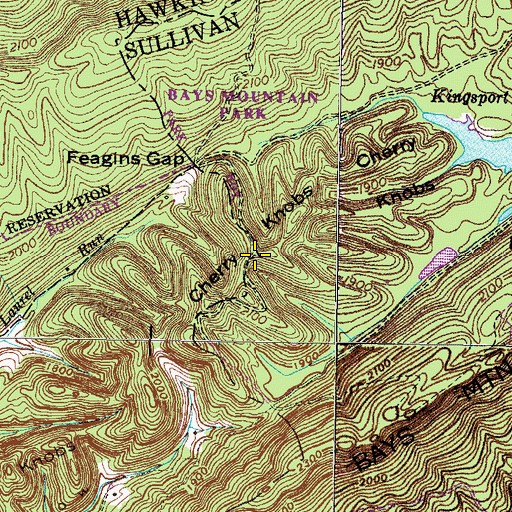 Topographic Map of Cherry Knobs, TN