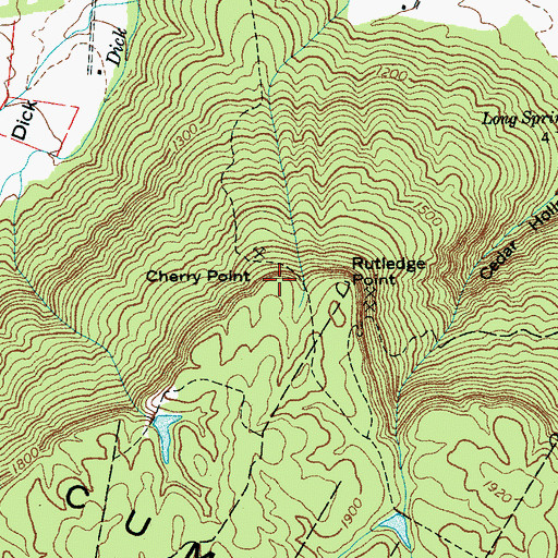 Topographic Map of Cherry Point, TN