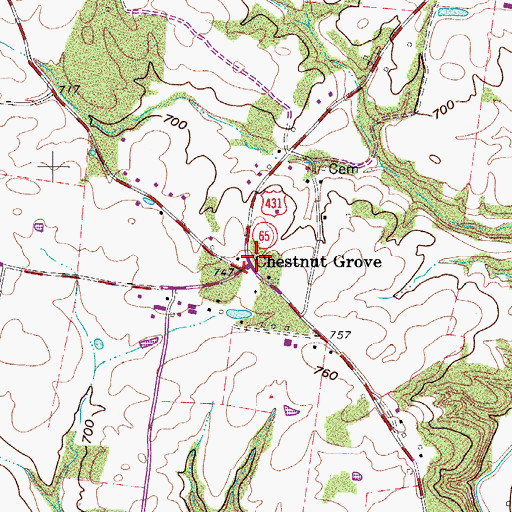 Topographic Map of Chestnut Grove, TN