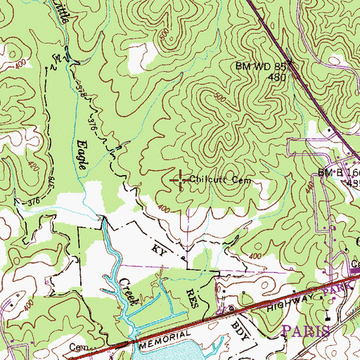 Topographic Map of Chilcutt Cemetery, TN