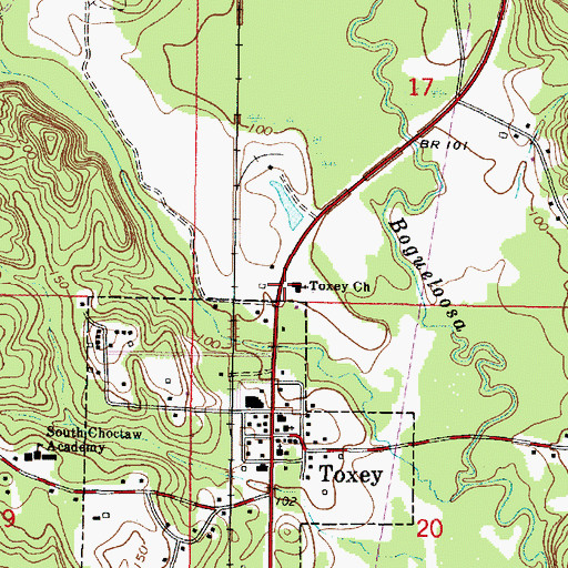 Topographic Map of Toxey Church, AL