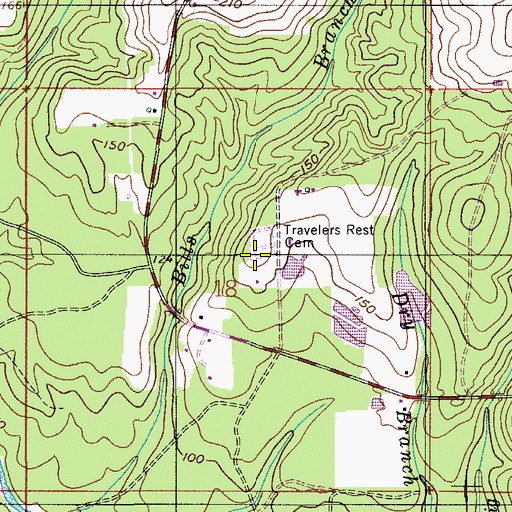 Topographic Map of Travelers Rest Cemetery, AL