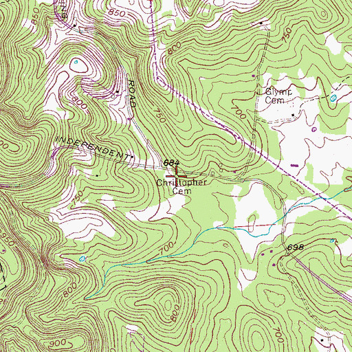 Topographic Map of Christopher Cemetery, TN