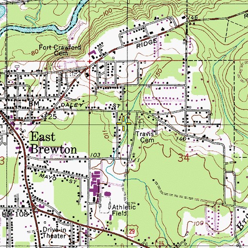 Topographic Map of Travis Cemetery, AL