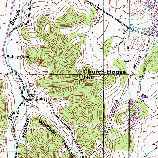 Topographic Map of Church House Hill, TN