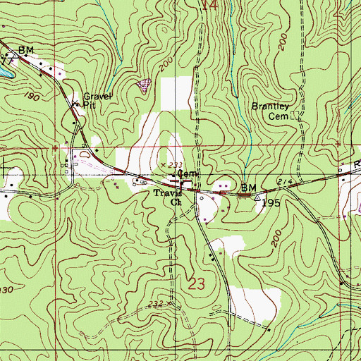 Topographic Map of Travis Church, AL