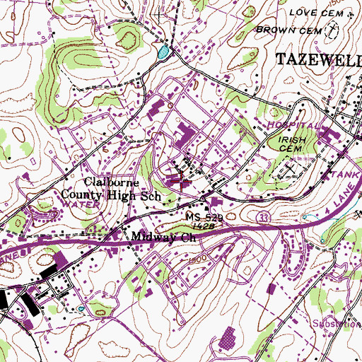 Topographic Map of Claiborne County High School, TN