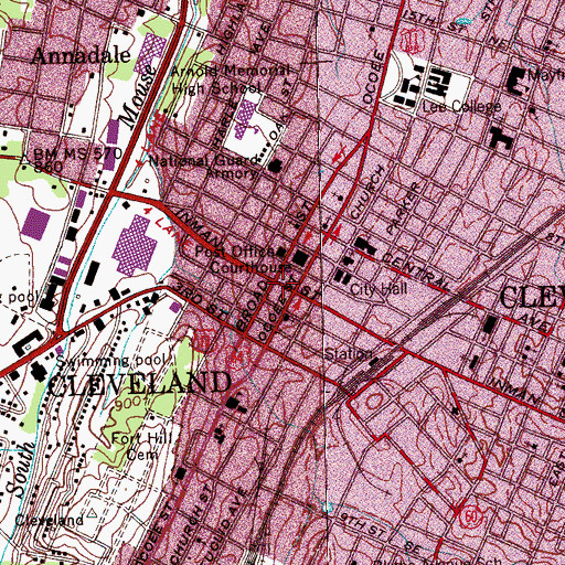 Topographic Map of Cleveland, TN