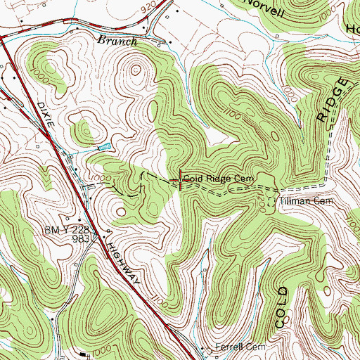 Topographic Map of Cold Ridge Cemetery, TN