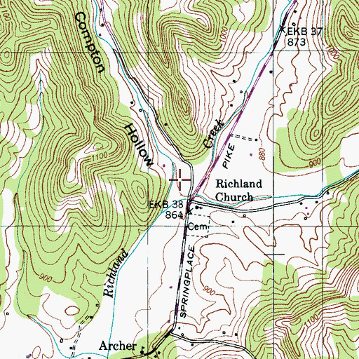 Topographic Map of Compton Hollow, TN
