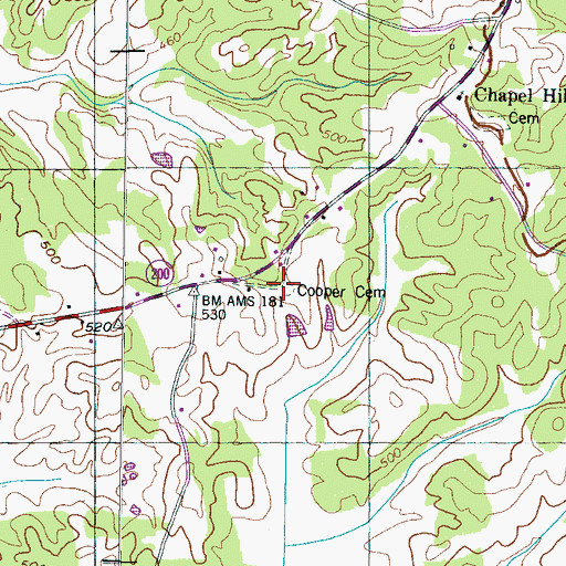Topographic Map of Cooper Cemetery, TN