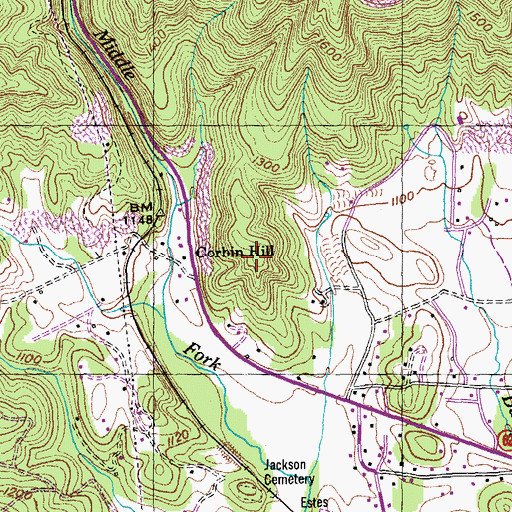 Topographic Map of Corbin Hill, TN