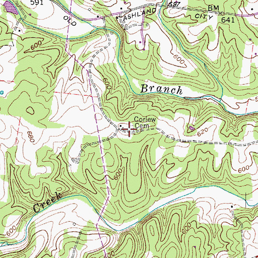 Topographic Map of Corlew Cemetery, TN