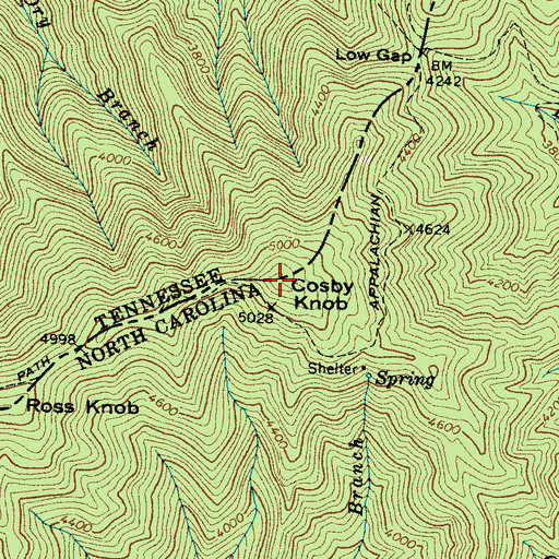 Topographic Map of Cosby Knob, NC