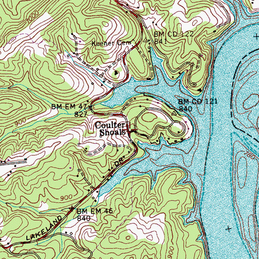 Topographic Map of Coulter Shoals, TN