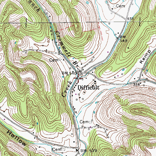 Topographic Map of Cromwell Branch, TN