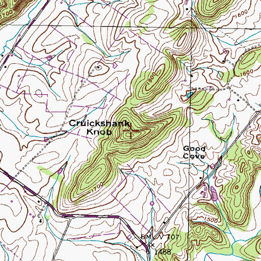 Topographic Map of Cruickshank Knob, TN