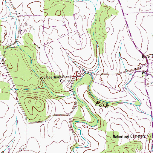 Topographic Map of Cumberland Stand Church, TN