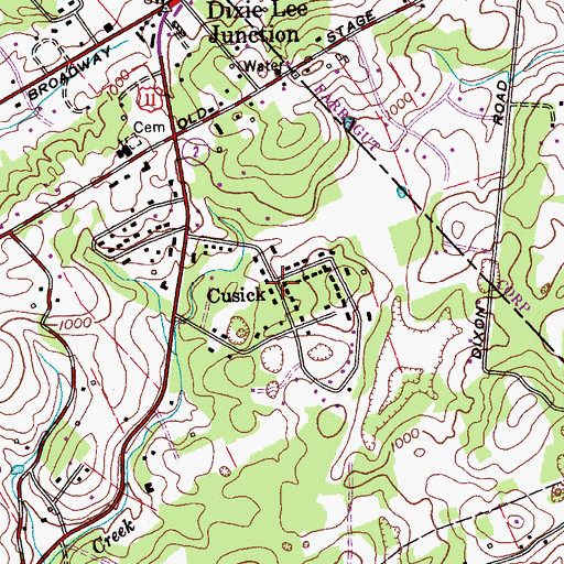 Topographic Map of Cusick, TN