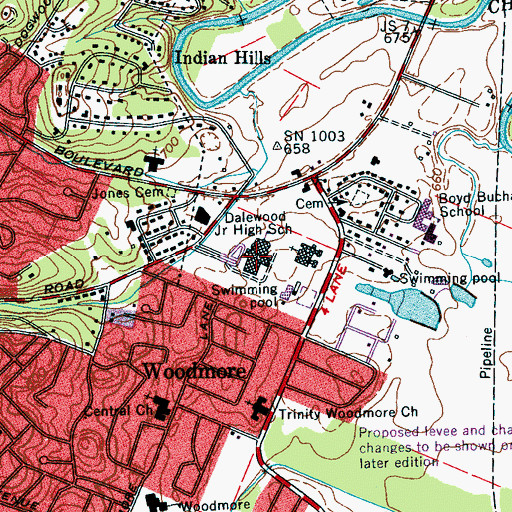 Topographic Map of Dalewood Middle School, TN