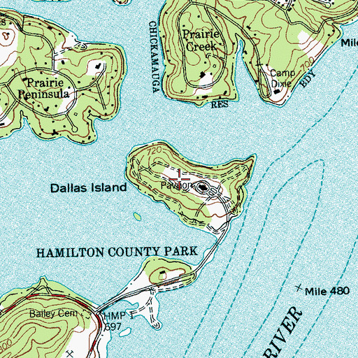 Topographic Map of Dallas Island, TN