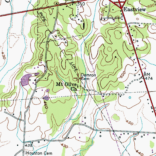 Topographic Map of Damron Cemetery, TN