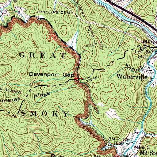 Topographic Map of Davenport Gap, TN